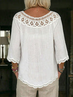 Women's Causal Lace Round-neck Cotton Blouse
