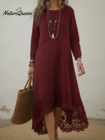 Elegant Lace-hemmed Knit Midi Dress