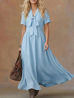 Comfortable Linen And Cotton Tie-waist Dress