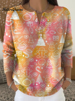 Women's Christmas Pattern Art Print Casual Cardigan Sweater