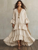 Retro Striped Print Tiered Ruffle Maxi Dress