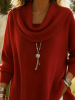 Elegant Draped Collar Irregular Hem Sweater Pullover