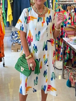 Rainbow Splatter Print V-neck Midi Dress