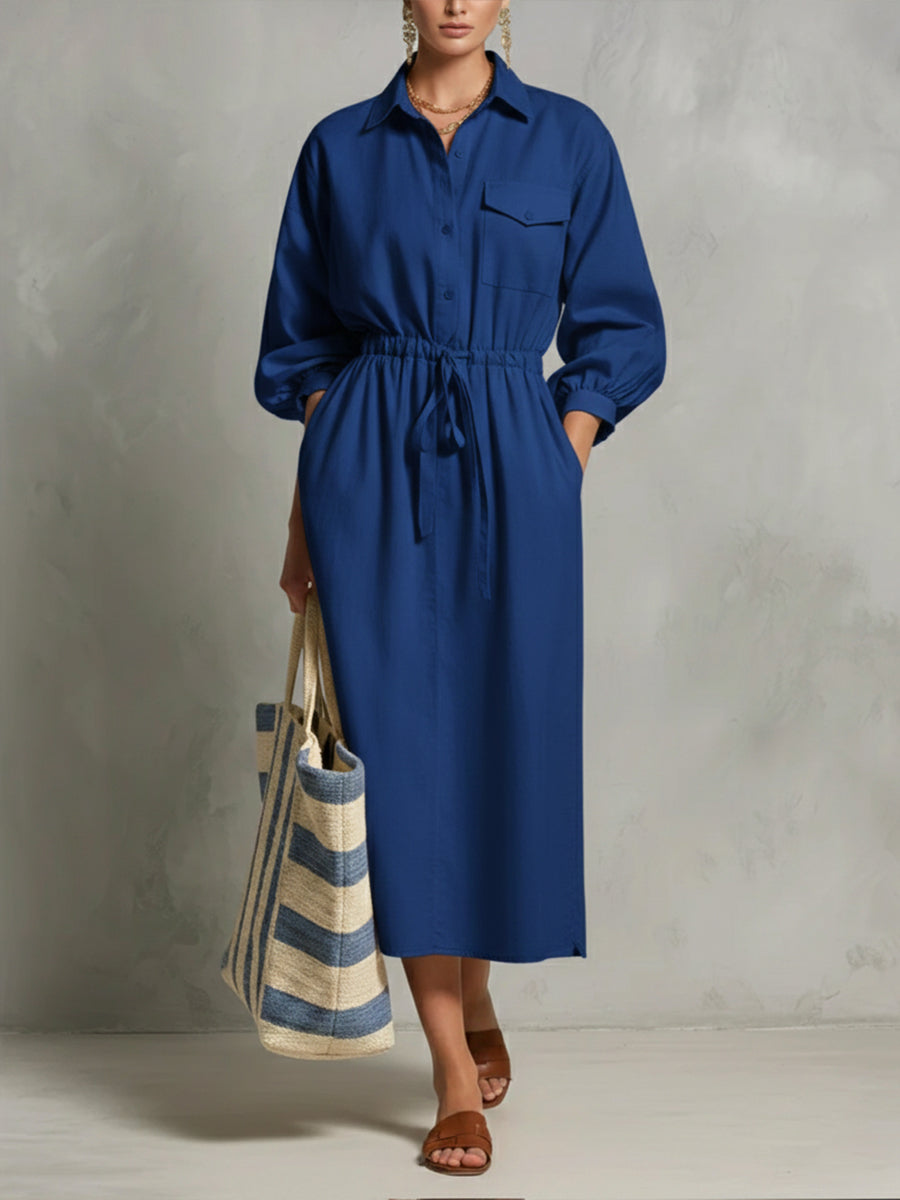 Linen And Cotton Dress With Drawstring Waist
