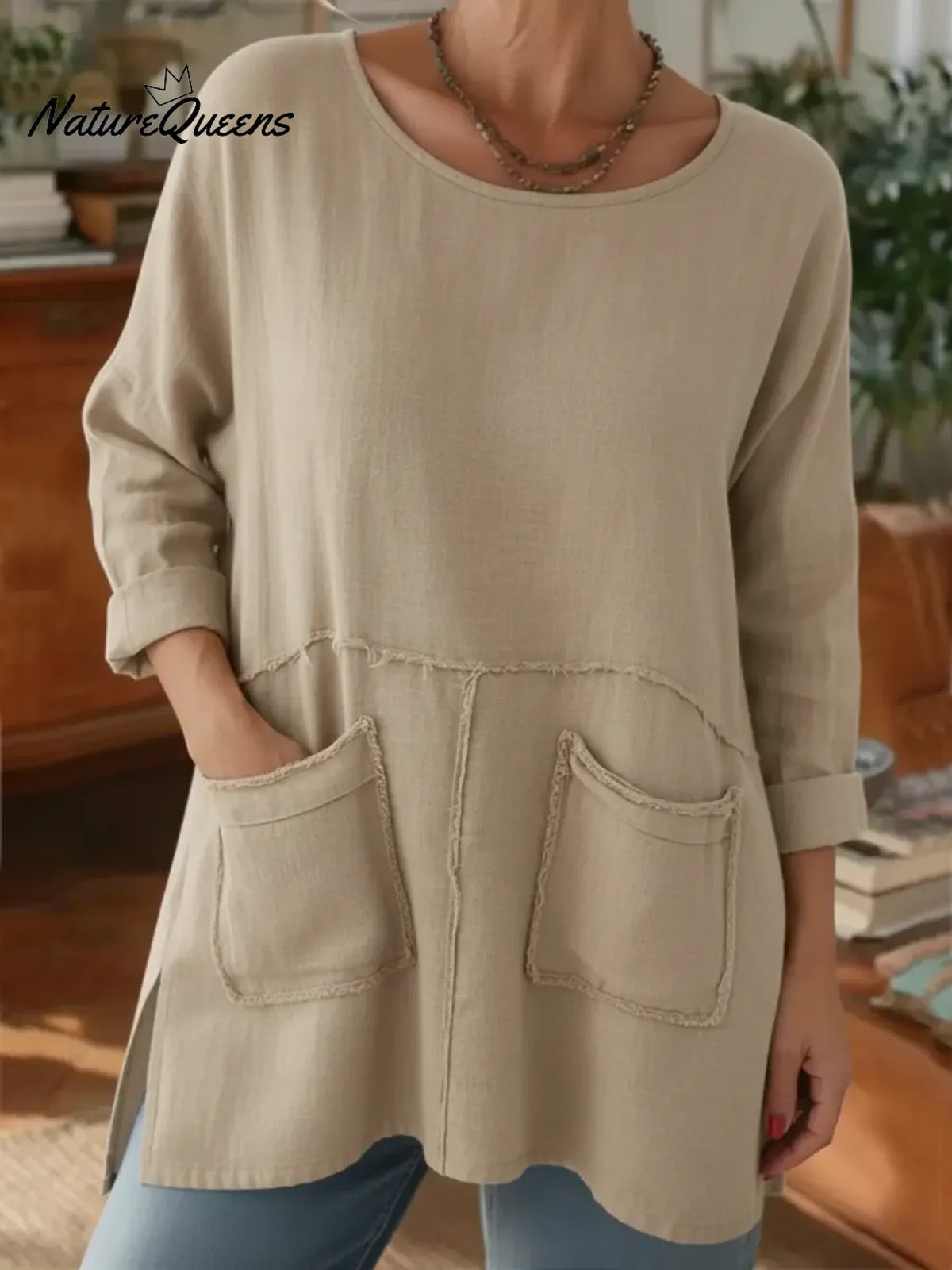 Women's Loose-fitting Casual Linen-cotton Top