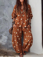 Loose-fit Casual Polka-dot Print Linen And Cotton Shirt And Pants Two-piece Set
