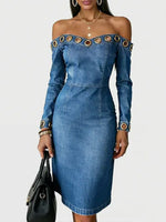 Women's Strapless Long-sleeved Casual Slim-fit Denim Dress