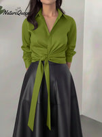 Women's Tie-front Cotton Long-sleeved Shirt