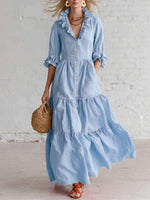 Retro Ruffled Stand-collar Maxi Dress