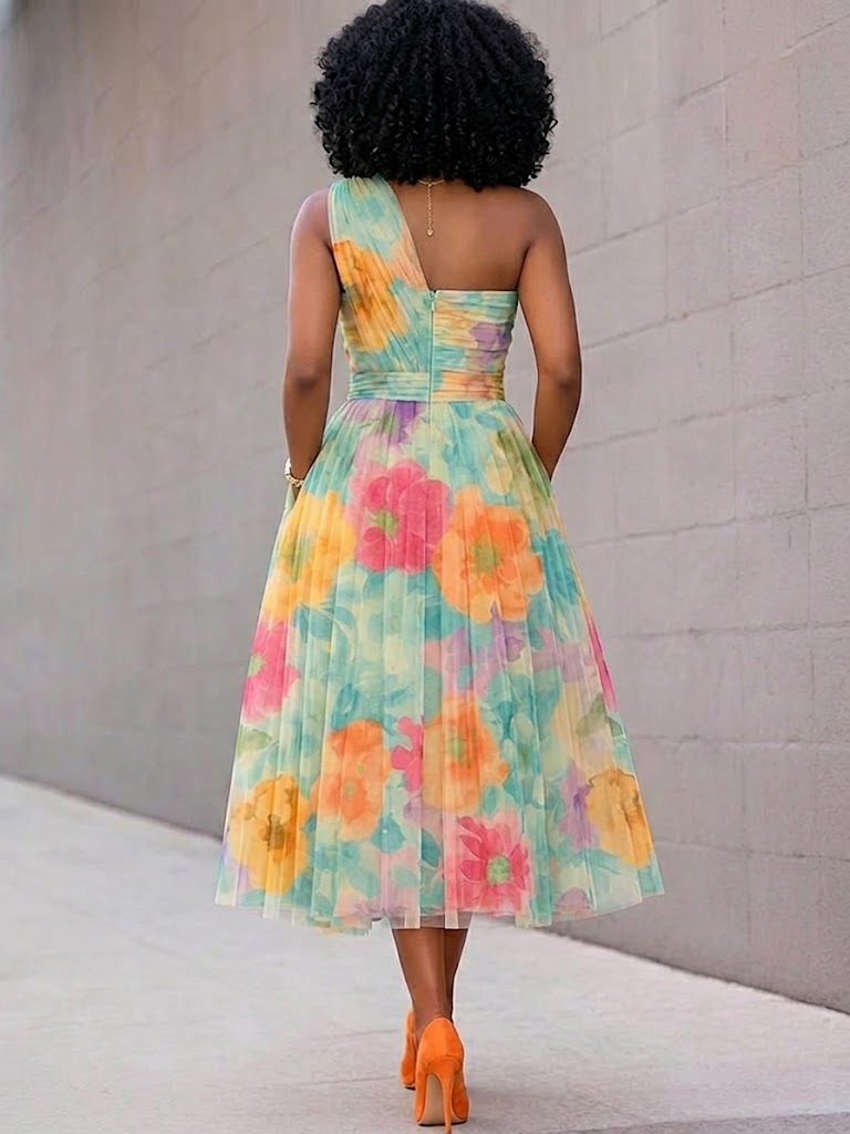 Stylish Floral-print Mesh Dress