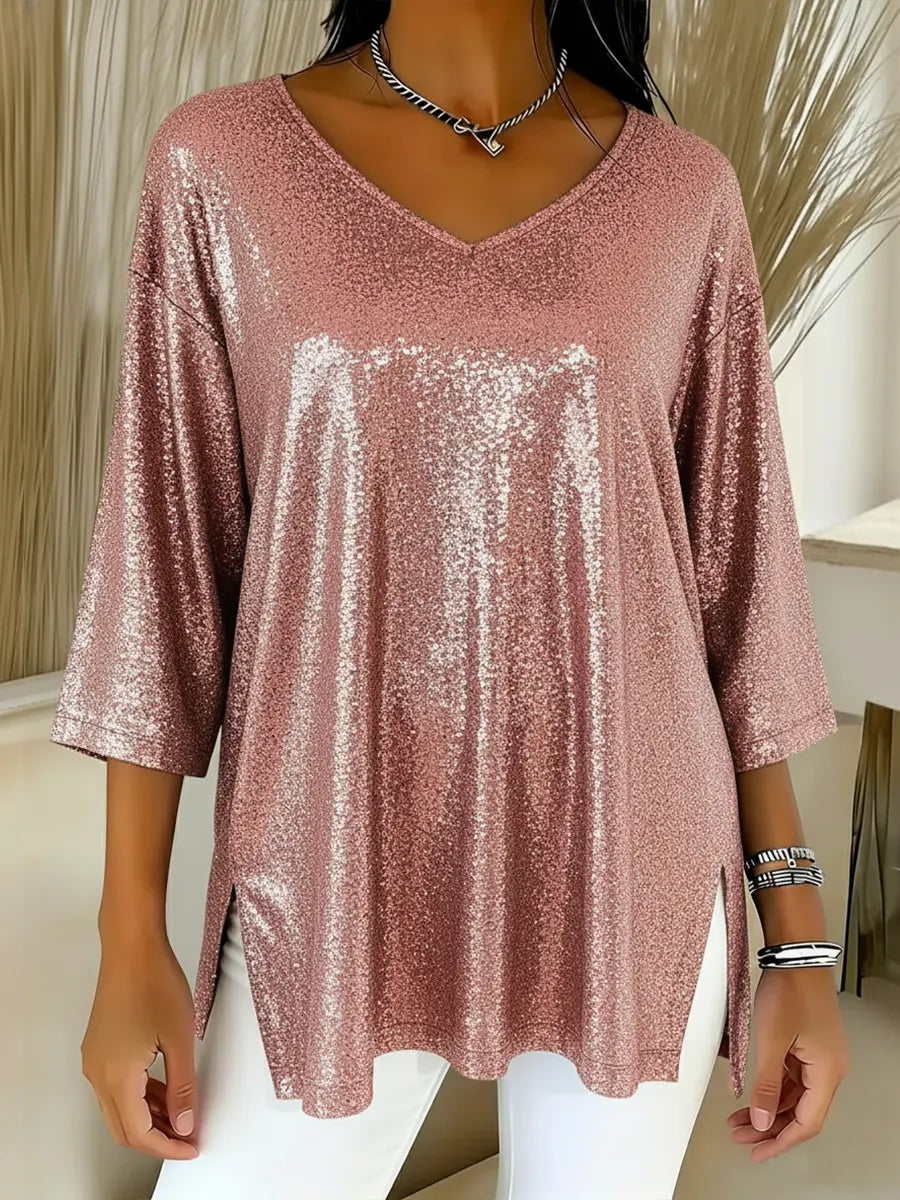 Women's Sparkly V-neck Top