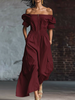 Elegant Off-the-shoulder Zippered Cotton Jumpsuit