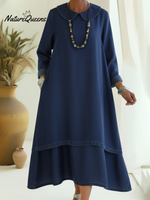 Vintage Peter Pan Collar Double-layered Hem Denim Dress