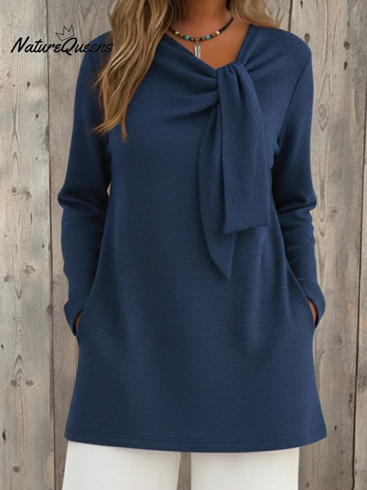 Elegant Tie-ribbon A-line Knit Sweater Top