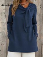 Elegant Tie-ribbon A-line Knit Sweater Top