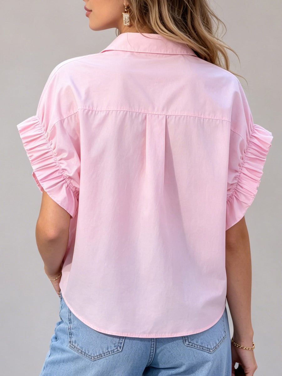 Women's Designer Wrinkled Flutter Sleeve Shirt