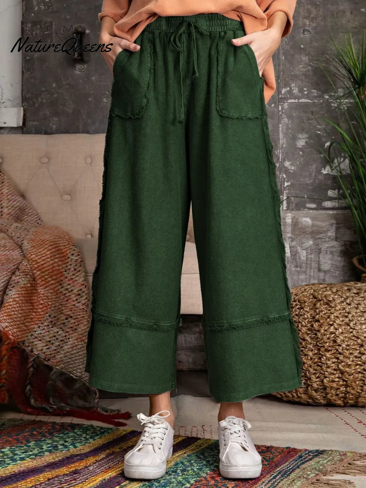 Women's Solid Color Elastic Waist Casual Loose Wide-leg Pants
