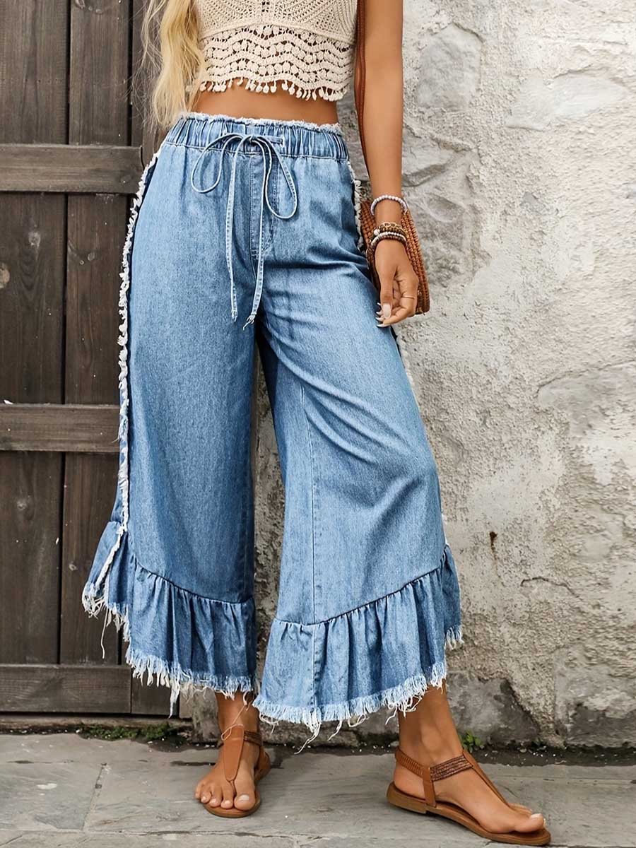 Women's Casual Loose-fit Wide-leg Jeans With Elastic Waist