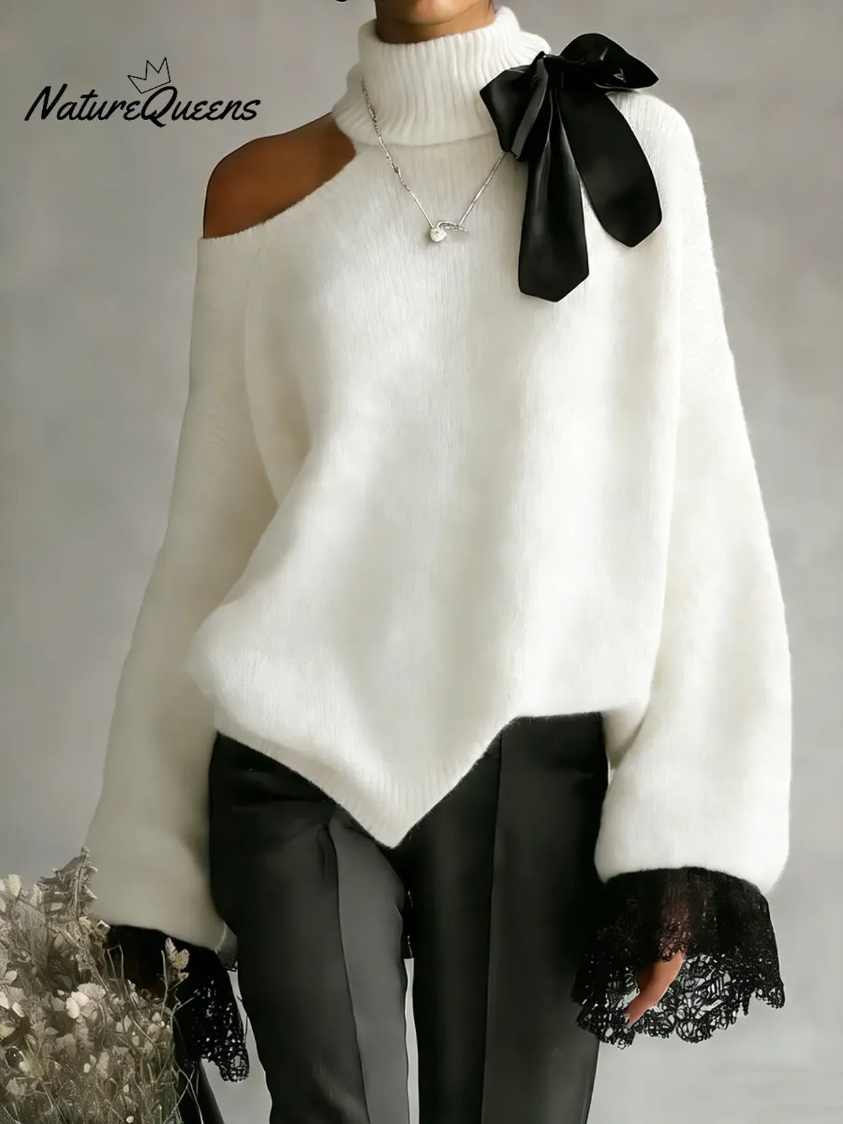 Women's Solid Color Stand-collar Long-sleeved Casual Loose Off-the-shoulder Sweater