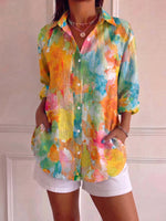 Artistic Watercolor-print Cotton Linen Shirt