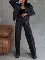 Stylish And Comfortable Linen Cotton Two-piece Set With A Sweatshirt And Wide-leg Pants