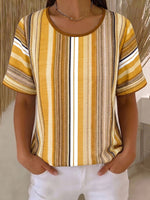Cozy Artistic Striped Cotton-linen Shirt Blouse