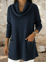 Casual Retro Cowl Neck Denim Cotton Top