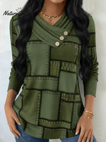 Artistic Patchwork Print Button-up Pullover Top