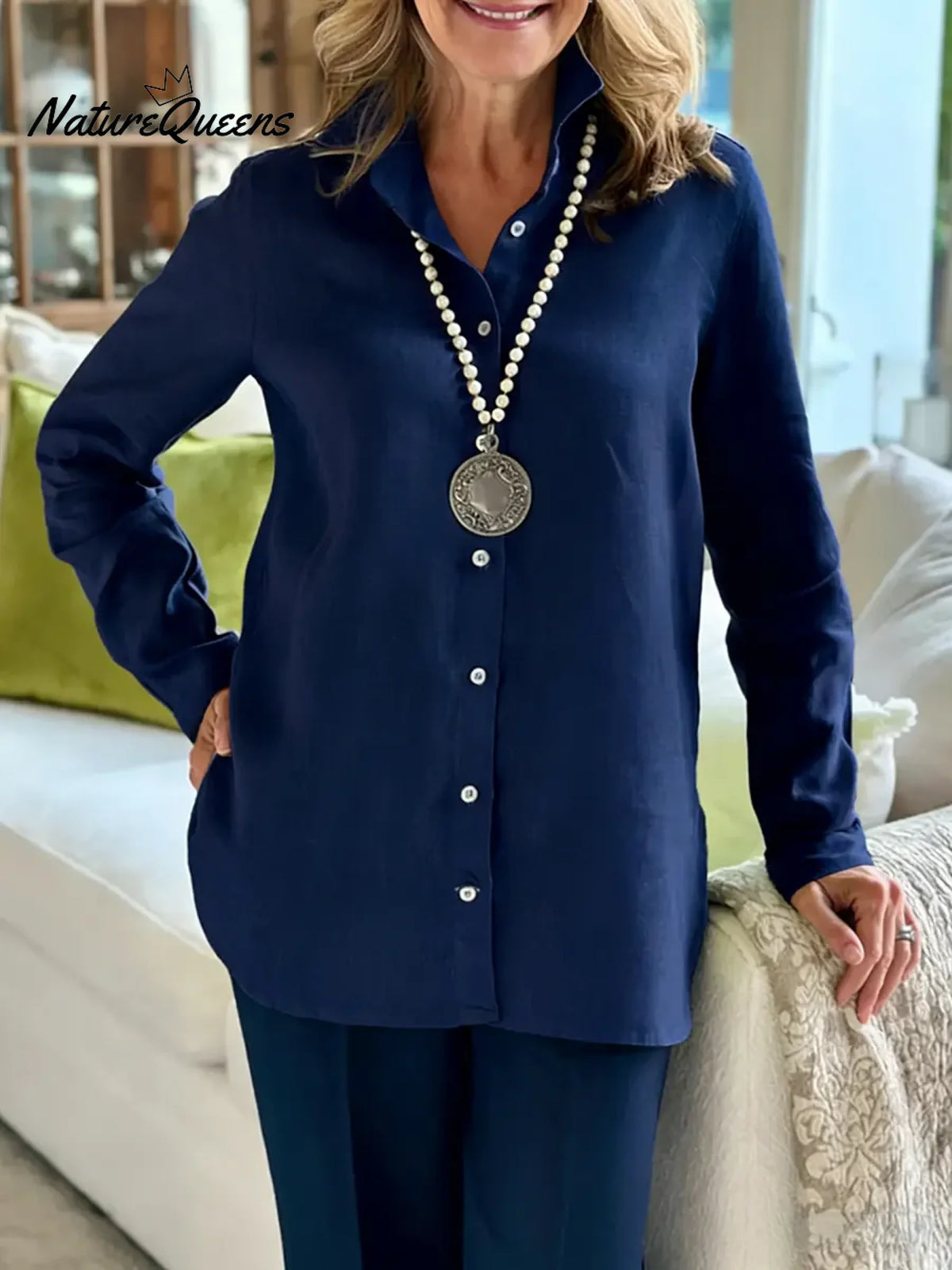 Women's Solid Color Lapel Long-sleeved Casual Loose Cotton Shirt