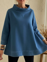 Elegant Mock Neck A-line Denim Cotton Top