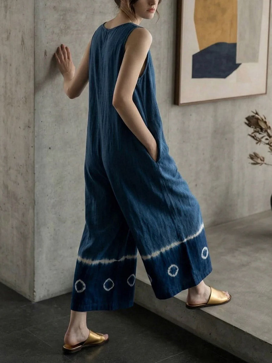 Women's Crew Neck Sleeveless Casual Loose-fit Cotton Dress