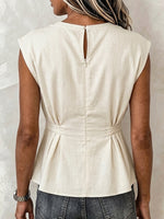 Women's Crew-neck Sleeveless Ruched Waist Shirt