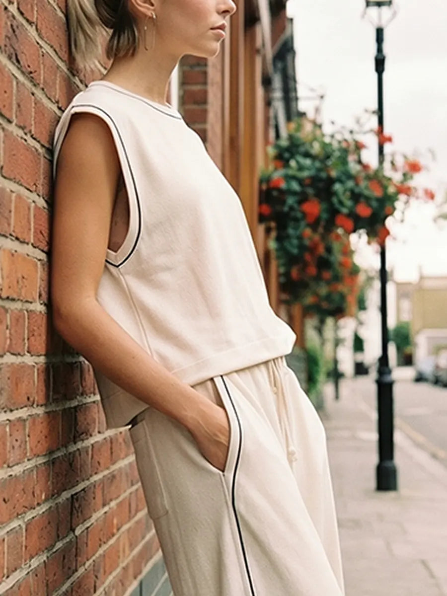 Casual Fashion Sporty Breathable Cotton Crew-Neck Top And Pants Set