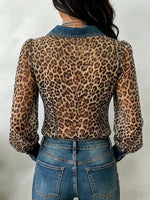 Casual & Stylish Spliced denim And Leopard Print Shirt