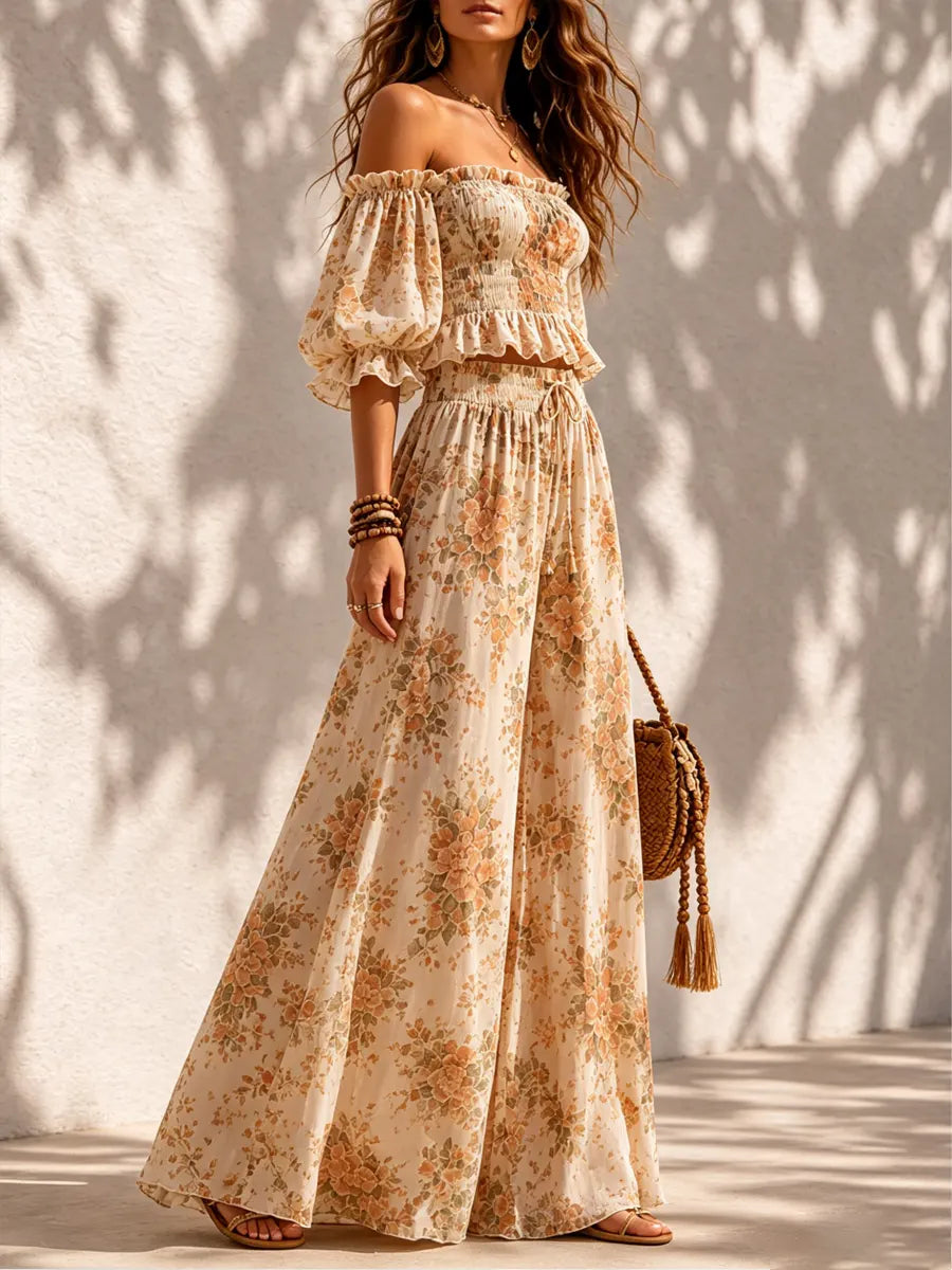 Women's Bohemian Floral Chiffon Set