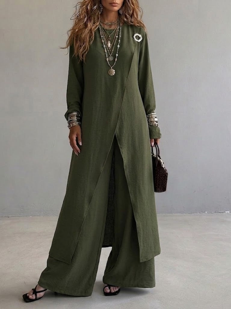 Casual Long Top And Pants Two-piece Set