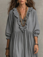 Women's Striped Art Print Casual Stylish Ruffled Vacation Maxi Dress