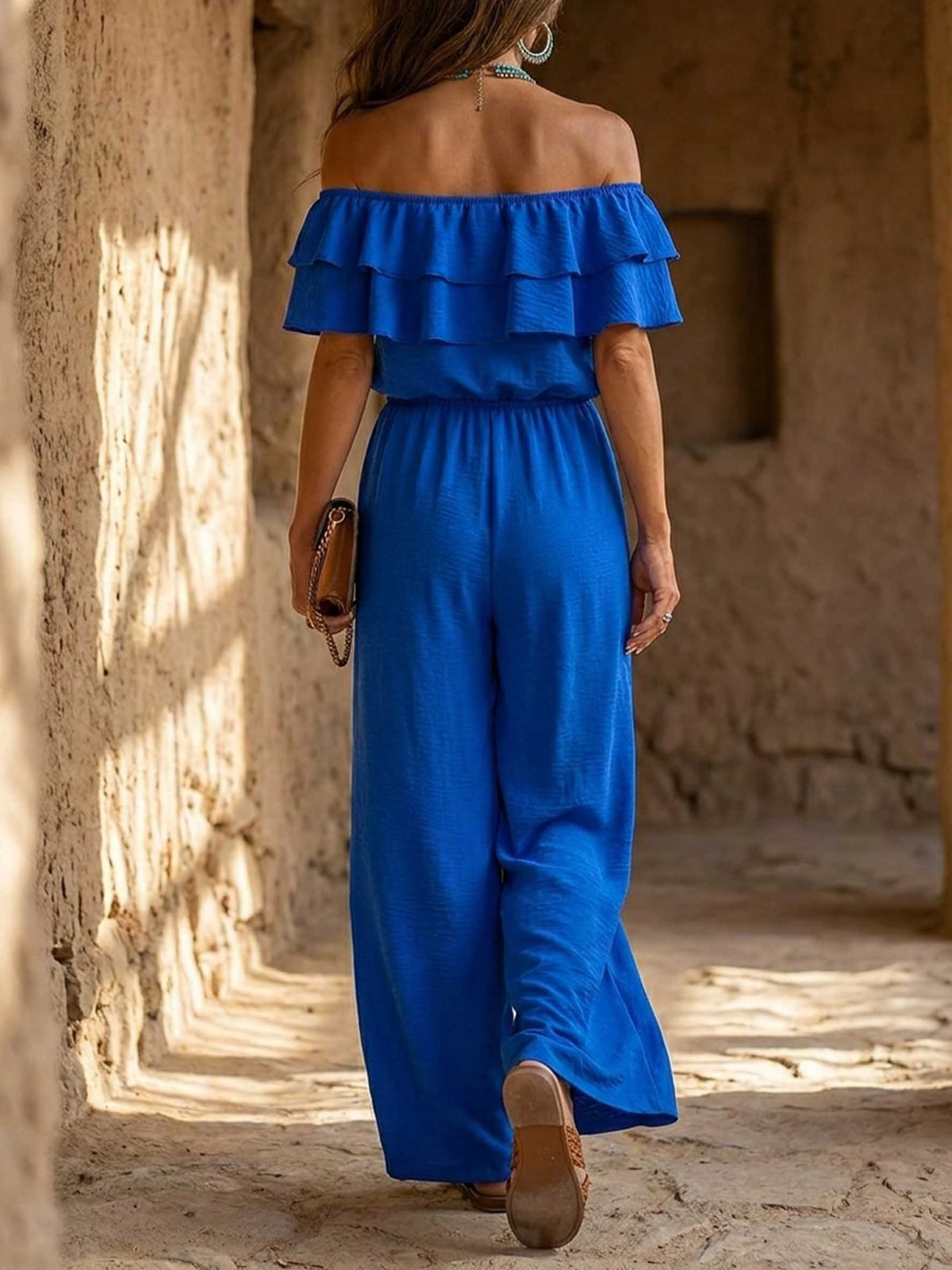 Women's Ruffled Off-Shoulder Short-Sleeve Jumpsuit