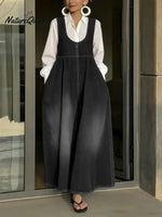 Women's U-neck Simple Sleeveless Casual Loose Denim Wide-leg Jumpsuit