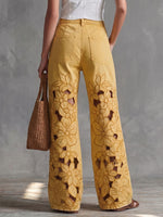 Women's High-waisted Casual Loose Wide-leg Pants With Openwork Embroidery