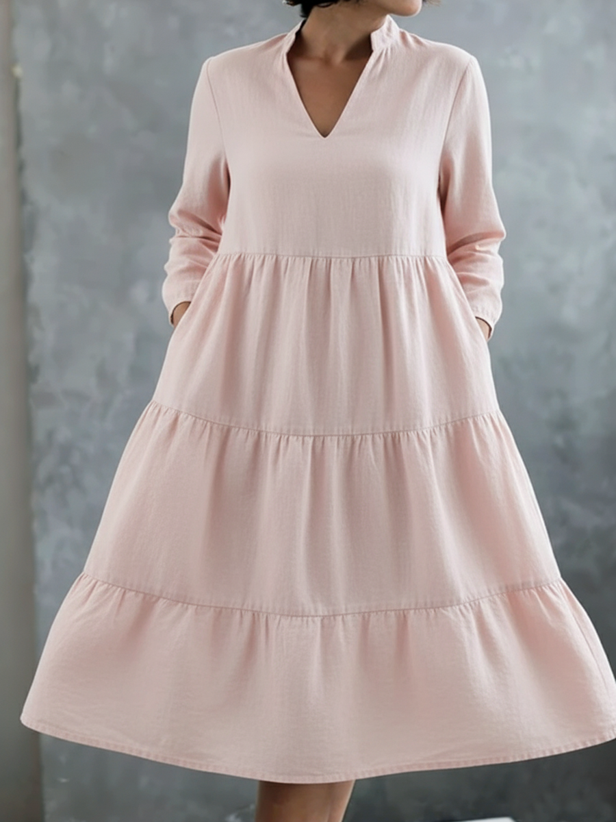 Elegant Multi-layered Hem Linen Dress