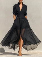 Women's Flowy Chiffon V-neck Maxi Dress