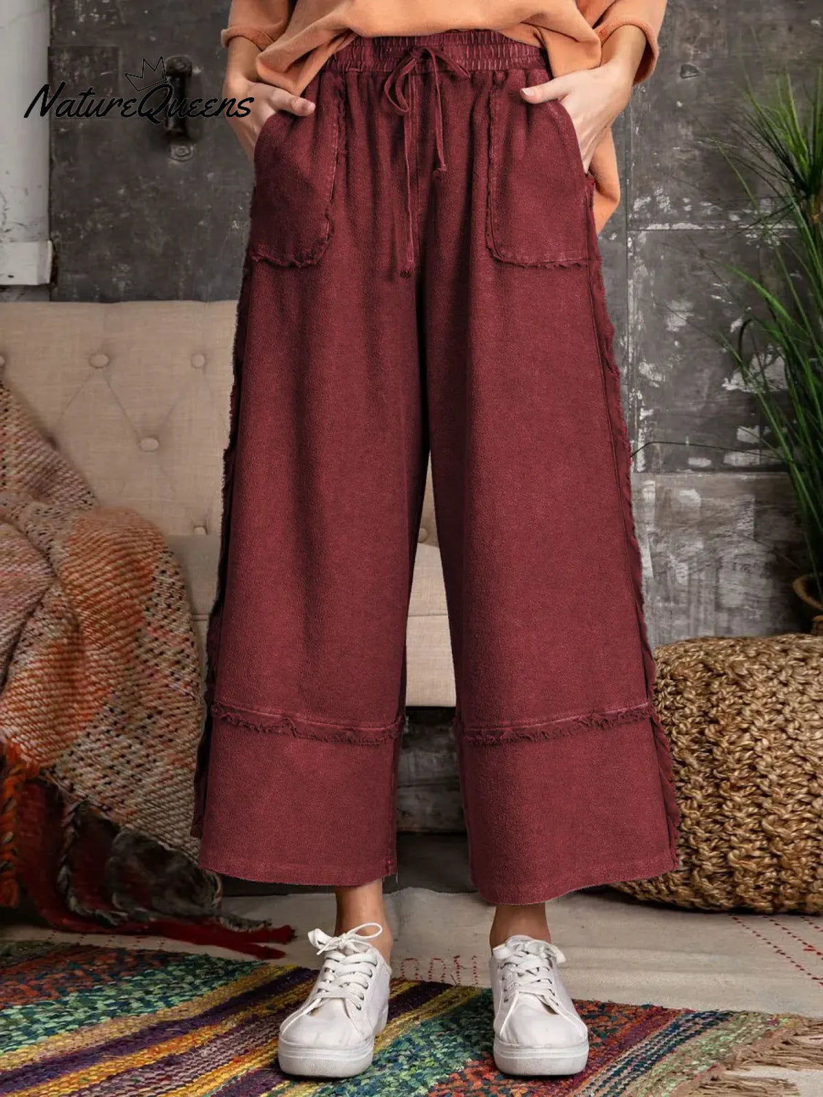 Women's Solid Color Elastic Waist Casual Loose Wide-leg Pants