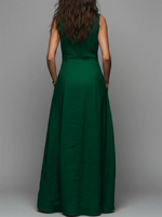 Elegant Emerald Green Cotton-linen Maxi Dress With Gold Print