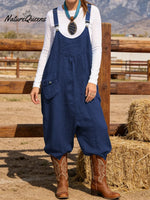 Women's Solid Color Casual Loose Cotton Wide-leg Jumpsuit With Suspenders