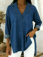 Casual And Cozy Collared Denim Cotton Top
