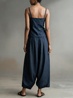 Women's Solid Color Sleeveless Casual Loose Camisole Top With Elastic Waist And Wide-leg Pants Cotton Set