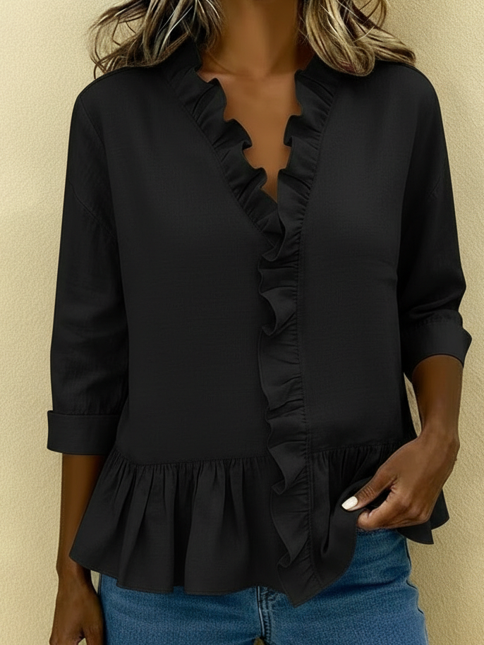 Casual And Elegant Ruffled Collar Cotton Shirt