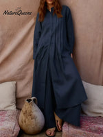 Women's Comfortable Linen And Cotton Extra-long Shirt And Pants Two-piece Set