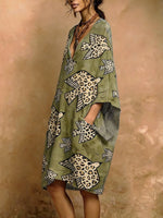 Women's Leopard Print V-neck Pocket Dress